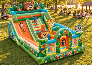 Parque Infantil Inflable con Diseño de Animales de la Selva, Casa de Brinco de PVC con Tobogán, Fácil de Instalar, Equipo Comercial para Interiores y Exteriores - Product Image 4