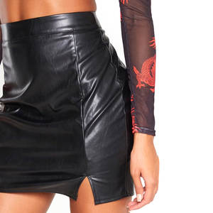2025 Custom Black-Color Faux-Leather Mini-Skirt Best Selling Leather Mini-Skirts High-Waist Formal-Leather Skirts - Product Image 3