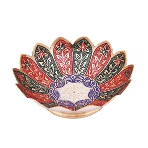Tazón de fruta y servicio de latón hecho a mano de alta calidad con grabado de flores multicolor y acabado pulido para uso en la cocina - Product Image 2