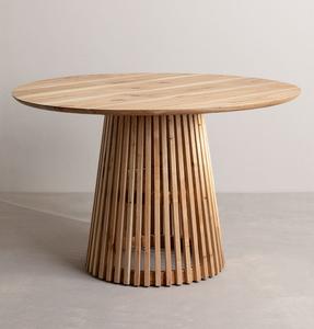 Mesa de Comedor Redonda de Madera de Teca Sólida, Impermeable, Duradera, Estilo Rústico, Muebles de Patio para Exteriores - Product Image 1