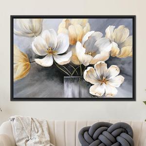 Toile imprimée de fleurs abstraites : Art moderne et élégant pour la décoration de la maison, toile encadrée noire - Product Image 1