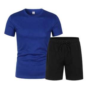 Ensembles de vêtements de sport d'été personnalisables en coton pour hommes, t-shirt et short respirant, t-shirt tissé vierge, vêtements d'extérieur - Product Image 5