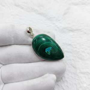 Pendentif en argent fait main de qualité AAA, pierre précieuse naturelle malachite verte, cabochon de forme mixte, cristal naturel poli, guérison - Product Image 1