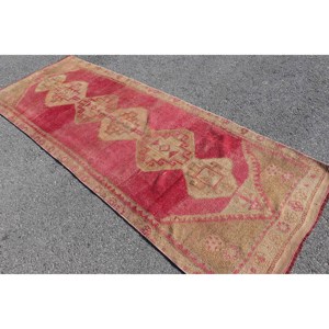 พรมขนาด 3.2x9.3 ฟุต, พรมวินเทจตุรกี, พรมขนสัตว์ลายต้นไม้และพืชสีแดง - Product Image 4