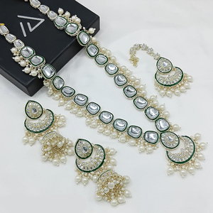 Conjunto de collar Kundan y Meenakari chapado en oro de diseñador, joyería étnica india para novias y ropa de fiesta - Product Image 2