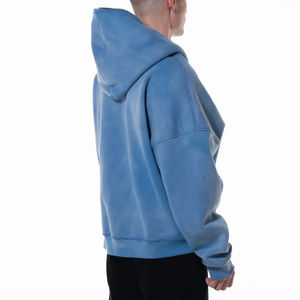 Fabricants OEM ODM, sweat à capuche surdimensionné à fermeture éclair, sweat à capuche délavé de haute qualité, bleu pour homme, 450 GSM, sweat à capuche à fermeture éclair - Product Image 3
