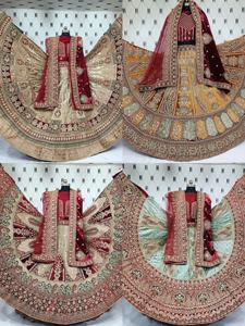 Mariage pakistanais mariée Lehenga Choli pour les femmes en rouge avec chunni en velours lourd de luxe et chemisier brodé de perles - Product Image 4