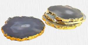 Handcrafted Grey <b>Agate</b> Slice <b>Coaster</b> Set - Natural Semi-Precious Stone Drink Mats for Dining Table & Barware - Product Image 3