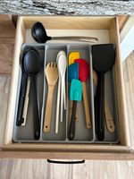 Diviseur de rangement extensible en plastique PP pour spatules et ustensiles, plateau à 4 compartiments pour couverts de cuisine, pour tiroir de cuisine