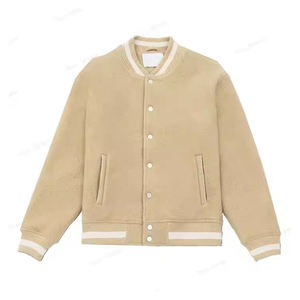 2025 veste universitaire de couleur Beige unie de haute qualité pour hommes logo personnalisé 100% tissu Sherpa coupe ample veste universitaire respirante - Product Image 1