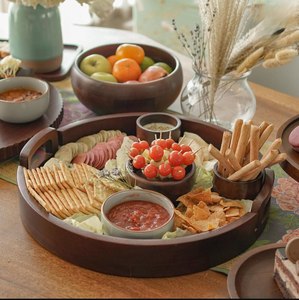Creative Design Wood Serving <b>tray</b> Platter Rustic Wooden <b>Tray</b> for Dips <b>Snacks</b> Cupcake Charcuterie Housewarming Gift At Best Price - Product Image 3