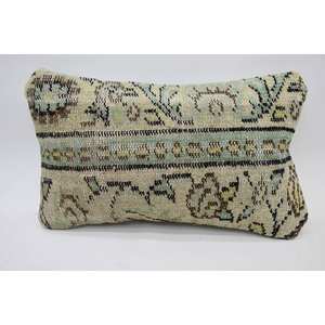 Oreiller Kantha Moderne en Laine Beige 12x20 Pouces Patchwork à Motif Paisley Fait à la Main pour Sièges à la Maison Forme Vintage - Product Image 1