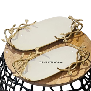 Đáng ngưỡng mộ sáng tạo Vàng xử lý thiết kế nhánh lá với men trắng lạ mắt phục vụ khay kim loại hình bầu dục cặp thủ công của 2 - Product Image 1