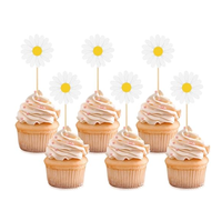 Lot de 24 décorations de cupcakes en forme de jolie marguerite, écologiques, pour anniversaires, printemps, baby showers et décorations de gâteaux de mariage