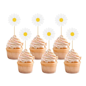 Ensemble de 24 décorations de cupcake à fleurs de marguerite, parfaites pour les fêtes d'anniversaire de printemps, les fêtes de bébé et les fournitures de décoration de gâteau de mariage - Product Image 1