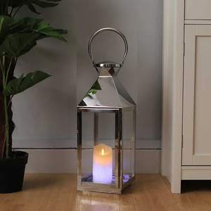 Lanterne à bougie en acier inoxydable et verre de style vintage pour décoration intérieure et extérieure Lanternes suspendues plaquées argent - Product Image 1