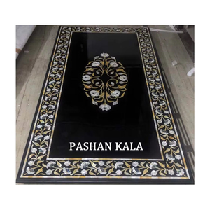 Dessus de table de salle à manger d'incrustation de marbre noir fait à la main pour la belle décoration d'hôtel et de restaurants de conception d'incrustation de marbre noir naturel - Product Image 1