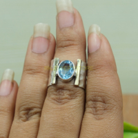 Bague en topaze bleue, argent sterling 925 |   Bague en laiton avec pierre bleue |   Bijoux en pierres précieuses |   Cadeau de Noël pour elle |