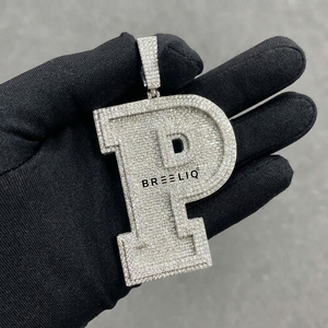 <b>Initial</b> Letter Moissanite <b>Pendant</b> Stylish Hip Hop Design 925 Sterling <b>Silver</b> Custom Alphabet <b>Initial</b> Charm Wholesale Price - Product Image 2