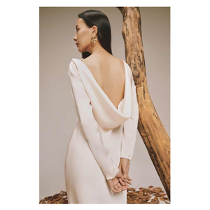 Vestido de satén marfil al mejor precio para mujer, colección de otoño elegante para mujer con servicios ODM, abalorio hecho en Vietnam colocado en la parte posterior - Product Image 3