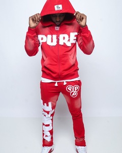 Latest <b>Design</b> Printed Winter Distressed Patch Fleece High Quality Men Jogger Set Comfortable Tracksuit Low MOQ Best Supplier - Product Image 1