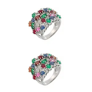 Роскошное российское художественное кольцо с разноцветными драгоценными камнями бриллиантами, Сделано в Италии, модные ювелирные изделия