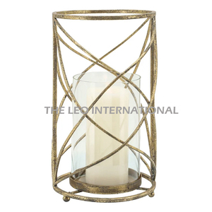 <b>Moroccan</b>-Style Fancy Religious Metal Brown Antler Design Aluminum With Glass Material Hurricane Candle Holder - Product Image 4