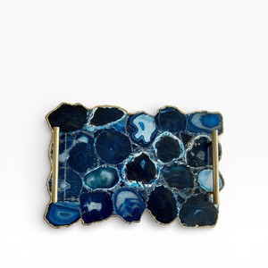 Rectangular Neutral Natural Agate Stone <b>Serving</b> <b>Tray</b> with Soft Crystal Texture and Classic <b>Gold</b> Metal Handles - Product Image 2