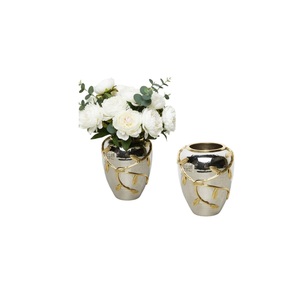 Jarrón Decorativo de Alta Calidad con Detalles en Pan de Oro, Elegante Centro de Mesa Plateado para Sala de Estar y Decoración de Bodas - Product Image 1
