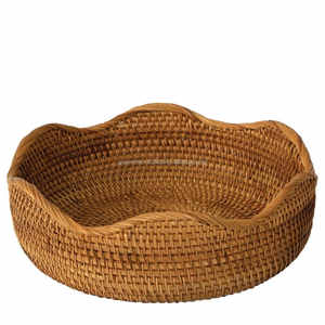 Panier de rangement et plateaux pliables multifonctionnels en rotin rond brun style campagnard pour l'organisation de la cuisine et le stockage des fruits - Product Image 5