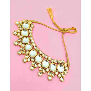 Conjunto de Collar de Acero Inoxidable Kundan, Chapado en Oro, Estilo Vintage con Circonita y Perla, para Novia o Joyería Fina para Regalo - Product Image 2