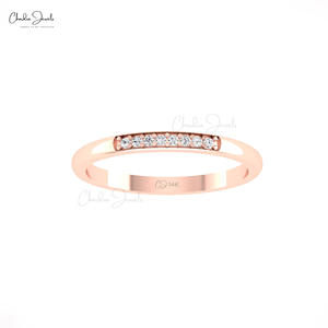 Bague en or fin 14k avec pavé naturel de 1.2mm serti de diamants blancs fabriqués à la main bague de mariage en grappe approvisionnement en gros - Product Image 1