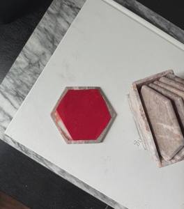 Pink Marble Hexagon <b>Coaster</b> <b>Set</b> <b>With</b> <b>Holder</b> Vintage Stone Drink <b>Coasters</b> - Product Image 2