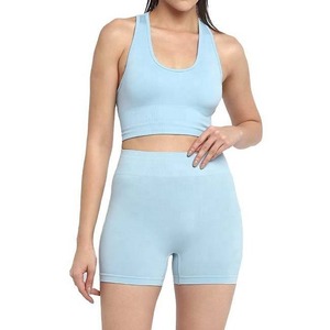 Ensemble de sport pour femmes, soutien-gorge de sport léger à taille élastique respirant en spandex et polyester, short de sport, fitness, yoga, couleur unie, logo sur le devant - Product Image 1