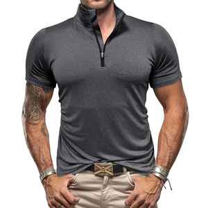 Men's 100% Cotton Short Sleeve Half <b>Zip</b> T-<b>Shirt</b> Solid Pattern for Polo in Different Colors Plus Size Option - Product Image 4
