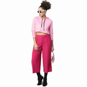 Vente en gros de pulls à capuche courts pour femmes couleur rose pull à manches longues tenue décontractée crop top sweats à capuche pour femmes sweats - Product Image 6
