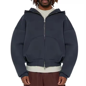 Sweat à capuche zippé épaule tombante poids lourd français éponge sweats à capuche hommes surdimensionné recadrée Boxy fermeture éclair OEM ODM Service sweats à capuche personnalisés - Product Image 4