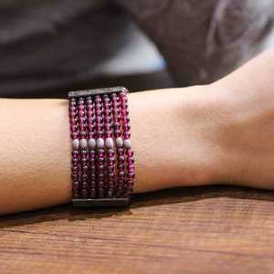 925 Sterling Silver 7-Row Garnet Thick <b>Bracelet</b> for Gift Occasions - Product Image 6