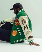 Veste universitaire décontractée en laine verte unie, coupe-vent, avec manches en cuir véritable, respirante, chauffante, grandes tailles
