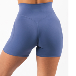 Shorts de cycliste bleus taille haute pour femmes, shorts extensibles pour modeler le corps, vêtements de sport pour l'entraînement - Product Image 4