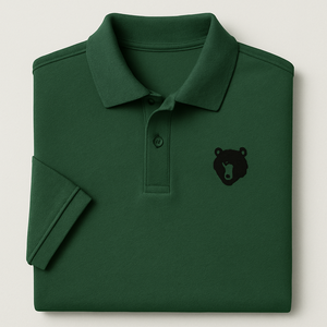 Custom <b>Polo</b> <b>Shirt</b> Men Forest Green Embroidered Bear Logo Cotton Short Sleeve Collared Top - Product Image 3