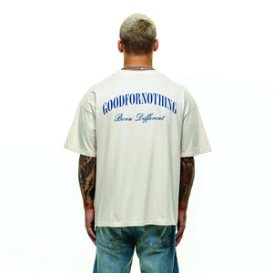 เสื้อยืดคอกลมแขนสั้นสำหรับผู้หญิงและผู้ชายเสื้อยืดคอกลมผ้าคอตตอนสองชั้นดีไซน์ทรงโอเวอร์ไซส์ - Product Image 3