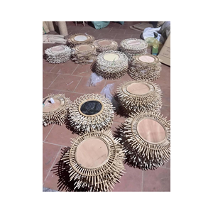 Rattan <b>mirror</b> decorative vintage wall accent, <b>wicker</b> frame and glass, vanity or foyer decor, made in Vietnam, Best price - Product Image 4