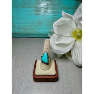 Johnny Dixon Kingman Turquoise & Stainless Steel Solitaire <b>Ring</b> with Gold Plating <b>Adjustable</b> Bezel Setting Gift - Product Image 1
