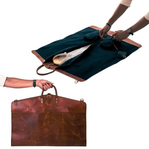 Tan Leather <b>Suit</b> <b>Carrier</b> Personalized Handmade Professional Travel Garment Bag Full Grain Hanging Dustproof Storage Zippers - Product Image 3