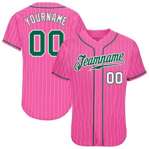 Superventas personalizado Rosa Blanco rayas Kelly verde-blanco auténtico béisbol Jersey transpirable de talla grande conjunto para equipos - Product Image 1