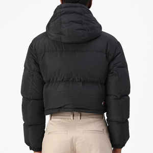 Women's Trendy <b>Cropped</b> Puffer <b>Jacket</b> Hooded Quilted Warm Winter Coat Zip-Up Drawstring Outwear Wholesale OEM Custom Logo - Product Image 6