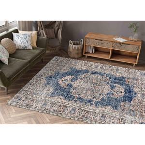 Tapis turc Oushak bleu marine : Tapis décoratif de style vintage, tapis fin non tissé - Product Image 1