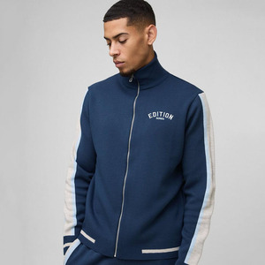 Edición personalizada Contrast Stripe Zip Up Chaqueta de punto Sudaderas con capucha Hombres Algodón Mezclado Último diseño Precio de fábrica Chaquetas de hombre - Product Image 1