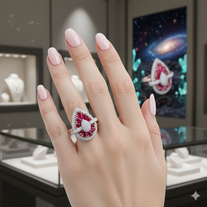 เพชรโมอิสพร้อมหินสีชมพู925แหวนเงิน - Product Image 2